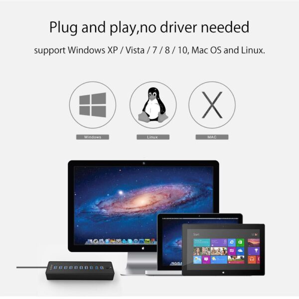 ORICO USB HUB3.0 External 10 Port USB Splitter with VL812 12V3A EU/UK Power Adapter - Image 6