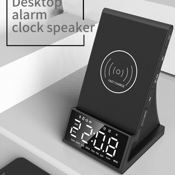 Three in one wireless charger Bluetooth speaker wireless charging alarm clock phone holder - Image 4