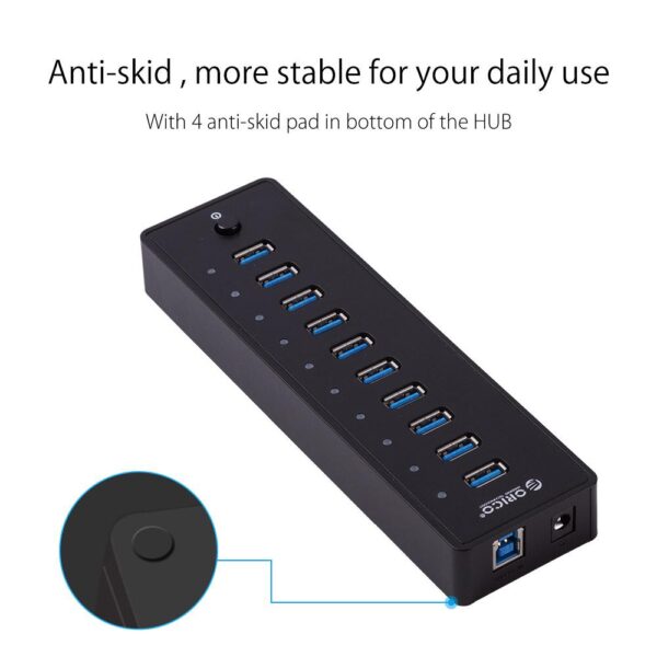 ORICO USB HUB3.0 External 10 Port USB Splitter with VL812 12V3A EU/UK Power Adapter - Image 5