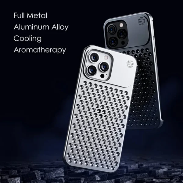 Metalen Warmteafvoer Telefoonhoes Voor Iphone 13 12 14 15 Pro Max Plus Koelende Geur Randloze Holle Aluminium Schokbestendige Hoes - Image 2