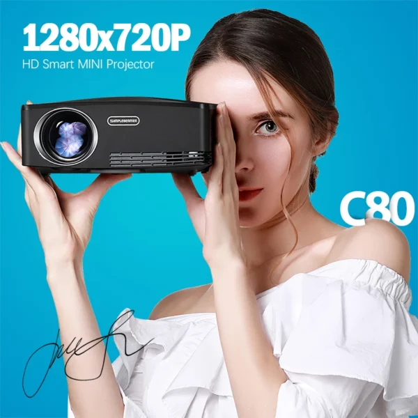 AUN MINI Projector C80 UP, 1280x720 Resolution, Android WIFI Proyector, LED Portable HD Beamer for Home Cinema, Optional C80 - Image 2