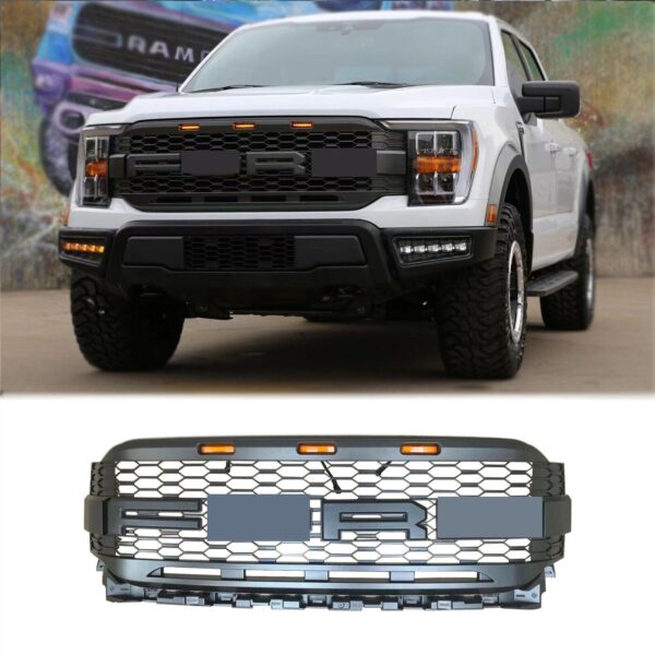 Grill For 2021 2022 2023 Ford f150 Raptor Grill Replacement W/LED Lights & Letters Matte Black - Image 5