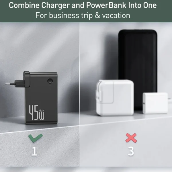 Baseus GaN Power Bank Charger 10000mAh 45W USB C PD Fast Charging 2 in 1 Charger & Battery as One ForiP 11 Pro Laptop ForXiaomi - Image 5