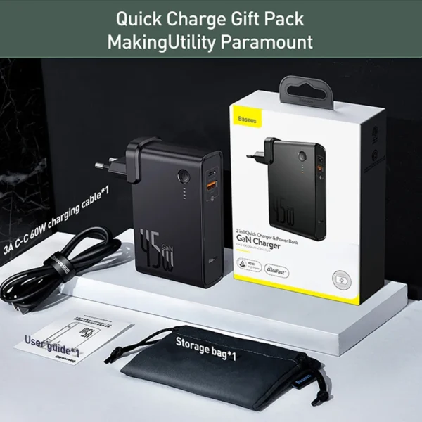 Baseus GaN Power Bank Charger 10000mAh 45W USB C PD Fast Charging 2 in 1 Charger & Battery as One ForiP 11 Pro Laptop ForXiaomi - Image 6