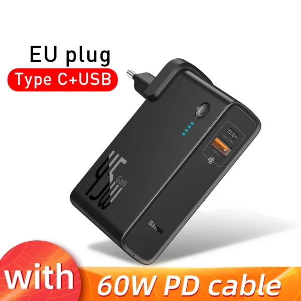 Baseus GaN Power Bank Charger 10000mAh 45W USB C PD Fast Charging 2 in 1 Charger & Battery as One ForiP 11 Pro Laptop ForXiaomi - Image 7