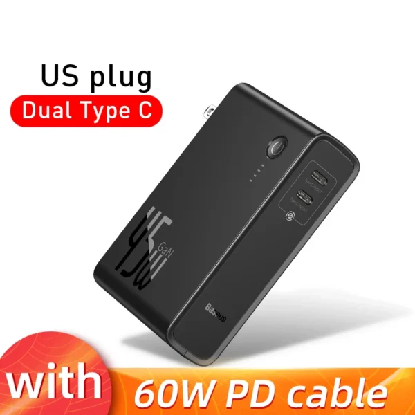 Baseus GaN Power Bank Charger 10000mAh 45W USB C PD Fast Charging 2 in 1 Charger & Battery as One ForiP 11 Pro Laptop ForXiaomi - Image 13