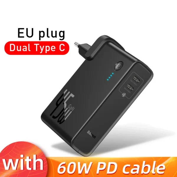 Baseus GaN Power Bank Charger 10000mAh 45W USB C PD Fast Charging 2 in 1 Charger & Battery as One ForiP 11 Pro Laptop ForXiaomi - Image 9