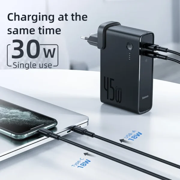 Baseus GaN Power Bank Charger 10000mAh 45W USB C PD Fast Charging 2 in 1 Charger & Battery as One ForiP 11 Pro Laptop ForXiaomi - Image 3